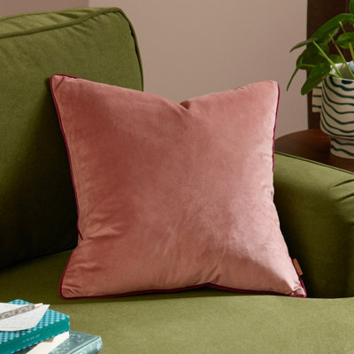 furn. Furn Meridian Plain Velvet Piped Polyester Filled Cushion, Slipper/burgundy, 45 X 45Cm - image 1