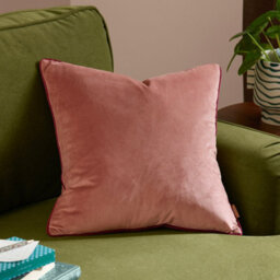 furn. Furn Meridian Plain Velvet Piped Polyester Filled Cushion, Slipper/burgundy, 45 X 45Cm - thumbnail 1
