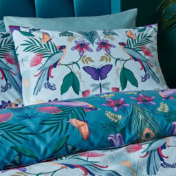 Catherine Lansfield Bedding Mya Tropical Floral Reversible Duvet Cover Set Duck Egg Blue - thumbnail 3