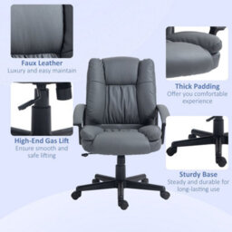 Dark Grey Pu Modern Executive Office Chair With Adjustable Height Rolling Wheels - thumbnail 6