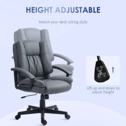 Dark Grey Pu Modern Executive Office Chair With Adjustable Height Rolling Wheels - thumbnail 3