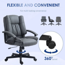 Dark Grey Pu Modern Executive Office Chair With Adjustable Height Rolling Wheels - thumbnail 5