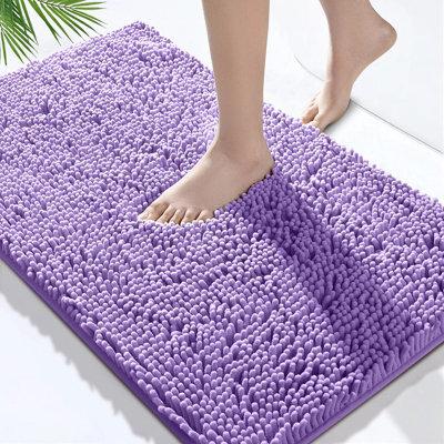 Bedlooms Purple Bath Chenille Rug 50X80Cm, Super Absorbent Shower Mat Non-Slip Bathroom Rug