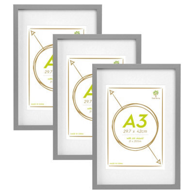 "Nicola Spring 3X Photo Frames With White A4 Mount - A3 (12"" X 17"") Grey Portrait Hanging Wall Mounted Picture Display Frame" - image 1