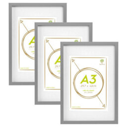 "Nicola Spring 3X Photo Frames With White A4 Mount - A3 (12"" X 17"") Grey Portrait Hanging Wall Mounted Picture Display Frame" - thumbnail 1