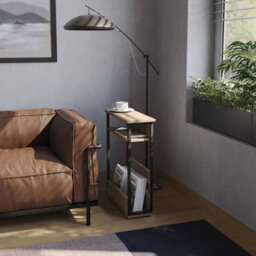 Urbn-Living Urbnliving 63Cm Height Oak 3 Tier Slim Coffee Side Table Newspaper Magazine Shelf Rack Bedside Sofa End Desk - thumbnail 3