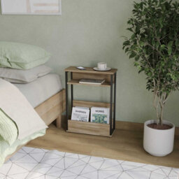 Urbn-Living Urbnliving 63Cm Height Oak 3 Tier Slim Coffee Side Table Newspaper Magazine Shelf Rack Bedside Sofa End Desk