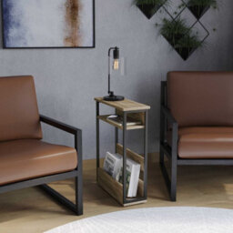 Urbn-Living Urbnliving 63Cm Height Oak 3 Tier Slim Coffee Side Table Newspaper Magazine Shelf Rack Bedside Sofa End Desk - thumbnail 2