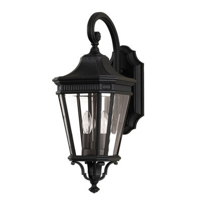 Stylish Outdoor Ip44 Twin Wall Light Sconce With Led E14 Bulb - Black Finish