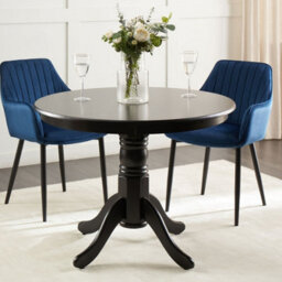 Wyld And Coco Casalux 100Cm Round Dining Table Black Rubberwood Vintage Pedestal With Four Curved Legs - thumbnail 2