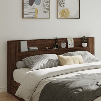 Berkfield Headboard Cabinet With Led Brown Oak 220X16.5X103.5 Cm - image 1
