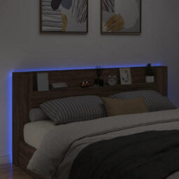 Berkfield Headboard Cabinet With Led Brown Oak 220X16.5X103.5 Cm - thumbnail 4