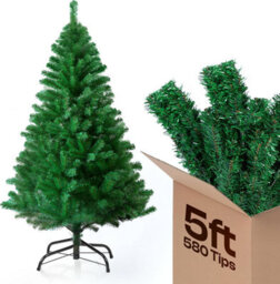 Klass Home Collection 5Ft Christmas Tree 580 Tips Lush Xmas Tree, Premium Pvc Realistic Artificial Christmas Tree With Metal Stand