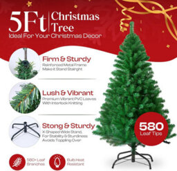 Klass Home Collection 5Ft Christmas Tree 580 Tips Lush Xmas Tree, Premium Pvc Realistic Artificial Christmas Tree With Metal Stand - thumbnail 2