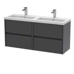Nuie Havana Wall Hung 4 Drawer Vanity Basin Unit & Double Polymarble Basin, Modern Sink Vanity Unit In Graphite Grey With White - thumbnail 5