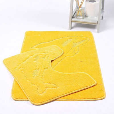 Homes & Linen Dolphin Lemon Bath Mats Non Slip Bathroom Mats 2 Piece Pedestal And Bath Mat Set