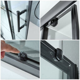 Homestylestore Black Grid Sliding Door Shower Enclosure And White Slate Effect Tray 1400 X 800mm - thumbnail 3