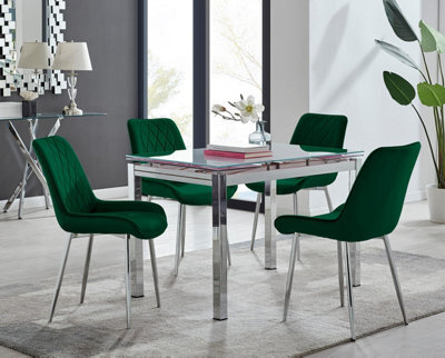Furniturebox Uk Enna White Glass Extending Dining Table And 4 Green Pesaro Silver Leg Chairs - image 1