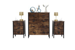 Furniturehmd Industrial Style Storage Sideboard Cabinet 5 Drawer Chest Rustic Set Of 2 Bedside Table Nightstand Unit - thumbnail 1