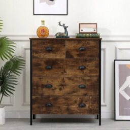 Furniturehmd Industrial Style Storage Sideboard Cabinet 5 Drawer Chest Rustic Set Of 2 Bedside Table Nightstand Unit - thumbnail 2