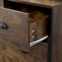Furniturehmd Industrial Style Storage Sideboard Cabinet 5 Drawer Chest Rustic Set Of 2 Bedside Table Nightstand Unit - thumbnail 4