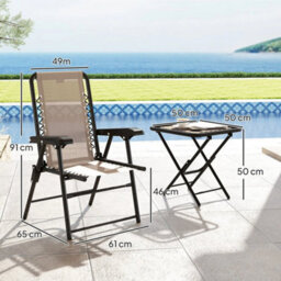 3 Pieces Folding Garden Bistro Set With Cup Holders, Khaki - thumbnail 2