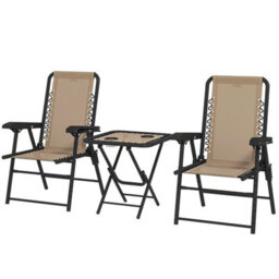 3 Pieces Folding Garden Bistro Set With Cup Holders, Khaki - thumbnail 6