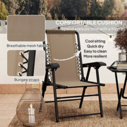 3 Pieces Folding Garden Bistro Set With Cup Holders, Khaki - thumbnail 3