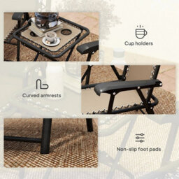 3 Pieces Folding Garden Bistro Set With Cup Holders, Khaki - thumbnail 4