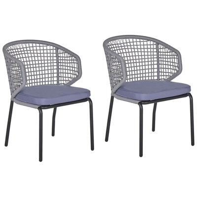Beliani Set Of 2 Garden Chairs With Cushions Palmi Metal Grey - image 1