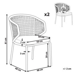 Beliani Set Of 2 Garden Chairs With Cushions Palmi Metal Grey - thumbnail 3