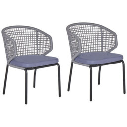 Beliani Set Of 2 Garden Chairs With Cushions Palmi Metal Grey - thumbnail 1