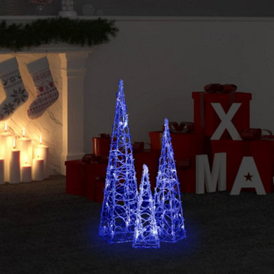 Berkfield Acrylic Decorative Led Light Cone Set Blue 30/45/60Cm - image 1