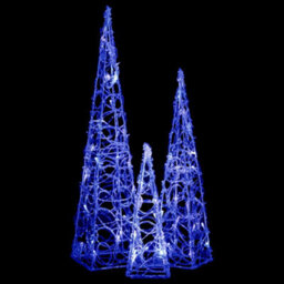 Berkfield Acrylic Decorative Led Light Cone Set Blue 30/45/60Cm - thumbnail 2
