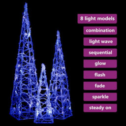Berkfield Acrylic Decorative Led Light Cone Set Blue 30/45/60Cm - thumbnail 8