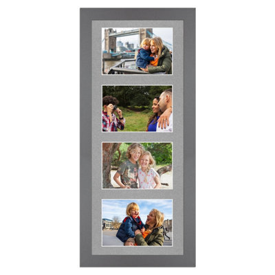 AK Frames 50X20Cm Dark Grey Modern Multi Photo Frame With Silver Mount - Holds 4 Apertures (4X) 6X4 Photos - image 1