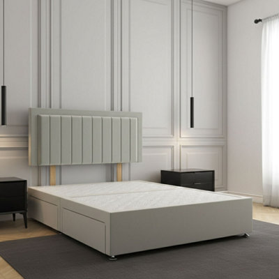 REGIONAL FURNISHINGS Silver Plush Velvet Divan Bed Set Upholstered 24Inch Headboard & 2Drawers Sameside & No Mattress In 3Ft 4Ft 4Ft6 5Ft 6Ft Sizes - image 1