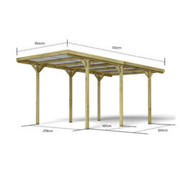 Cerland Jean Wooden Carport 3M X 5M Clear Roof With Galvanised Concrete-In Feet - thumbnail 3