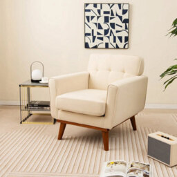 Modern Accent Chair Upholstered Linen Fabric Armchair - thumbnail 3