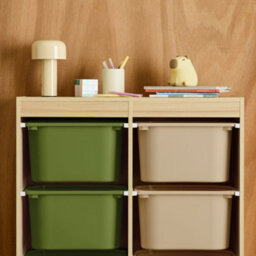 Sweeek - Children's Storage Unit With 6 Plastic Bins Natural-Coloured Olive Green/taupe 81.5X30X89 Cm - Sora - thumbnail 4