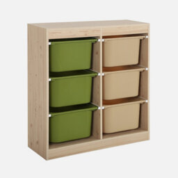 Sweeek - Children's Storage Unit With 6 Plastic Bins Natural-Coloured Olive Green/taupe 81.5X30X89 Cm - Sora