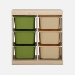 Sweeek - Children's Storage Unit With 6 Plastic Bins Natural-Coloured Olive Green/taupe 81.5X30X89 Cm - Sora - thumbnail 2