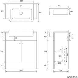 iBathUK Harper 2 Door Floorstanding Vanity Unit With Semi Recessed Basin - 660mm X 800mm - thumbnail 2