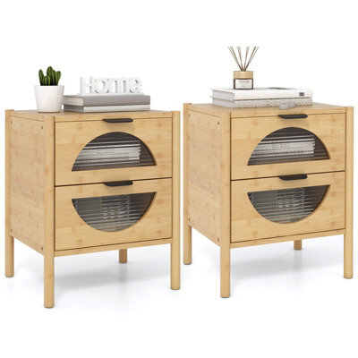 GAINOOM Set Of 2 Bamboo Bedside Table Mid-Century Modern Nightstand With 2 Storage Drawers - image 1