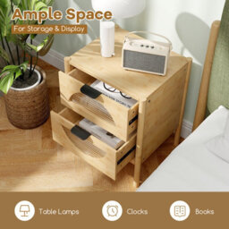 GAINOOM Set Of 2 Bamboo Bedside Table Mid-Century Modern Nightstand With 2 Storage Drawers - thumbnail 6