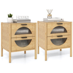 GAINOOM Set Of 2 Bamboo Bedside Table Mid-Century Modern Nightstand With 2 Storage Drawers - thumbnail 1