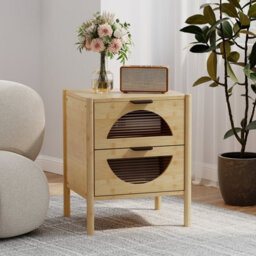 GAINOOM Set Of 2 Bamboo Bedside Table Mid-Century Modern Nightstand With 2 Storage Drawers - thumbnail 4