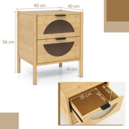 GAINOOM Set Of 2 Bamboo Bedside Table Mid-Century Modern Nightstand With 2 Storage Drawers - thumbnail 2