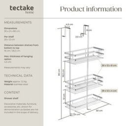 Tectake Shower Caddy 3 Tier Chrome Bathroom Storage Caddy For Hanging Rack Shelf Organiser 30 X 21 X 80 Cm - Silver - thumbnail 6