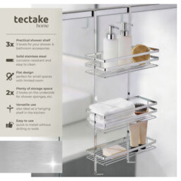 Tectake Shower Caddy 3 Tier Chrome Bathroom Storage Caddy For Hanging Rack Shelf Organiser 30 X 21 X 80 Cm - Silver - thumbnail 2